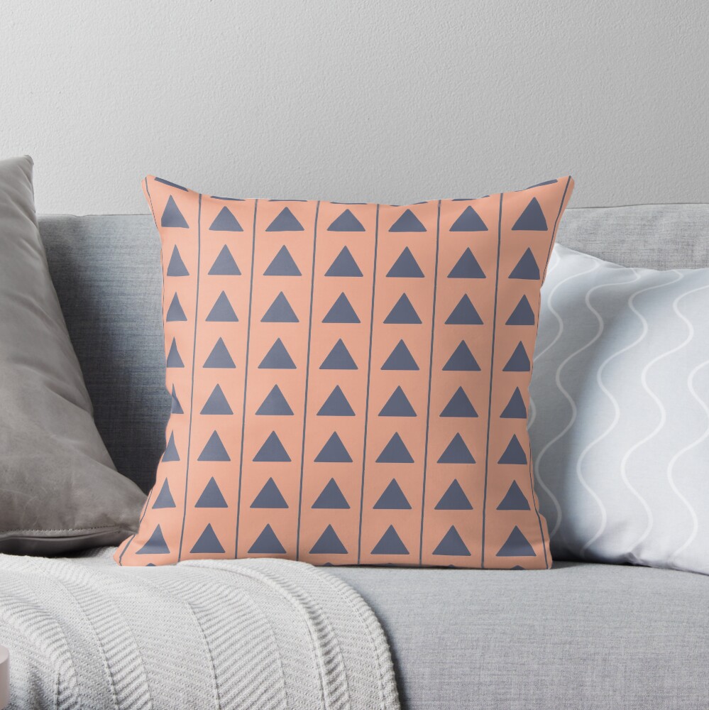Pyramids - Blue on Cream Throw Pillow