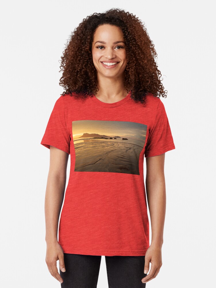 Alternate view of Golden light at beach in Borneo Bako national park Malaysia Tri-blend T-Shirt