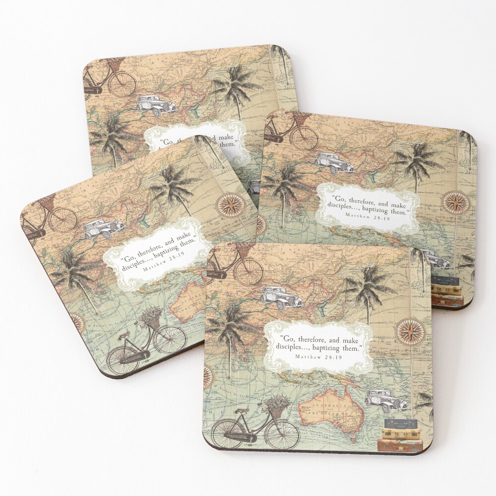 2020 YEAR TEXT (VINTAGE MAP) Coasters (Set of 4)