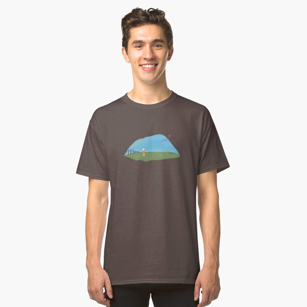 A girl flying a kite naive illustration Classic T-Shirt