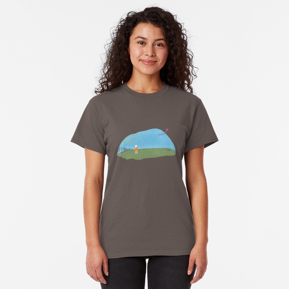 A girl flying a kite naive illustration Classic T-Shirt