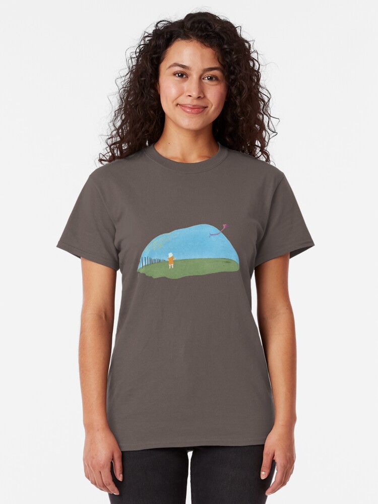 Alternate view of A girl flying a kite naive illustration Classic T-Shirt