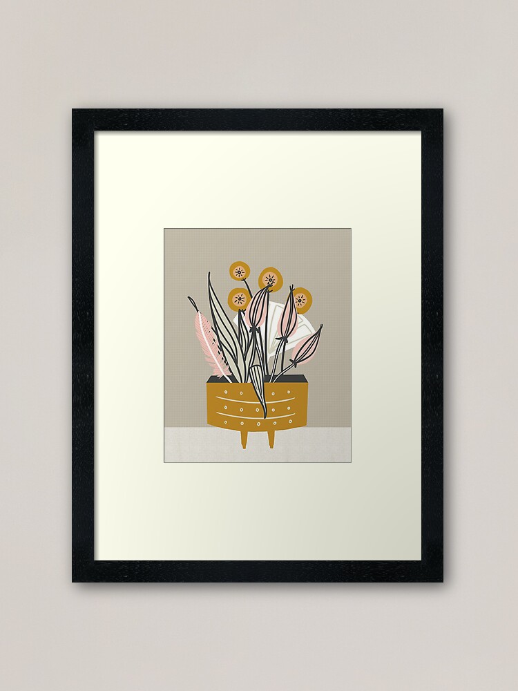 Alternate view of Mid Century gold pottery with plants Framed Art Print