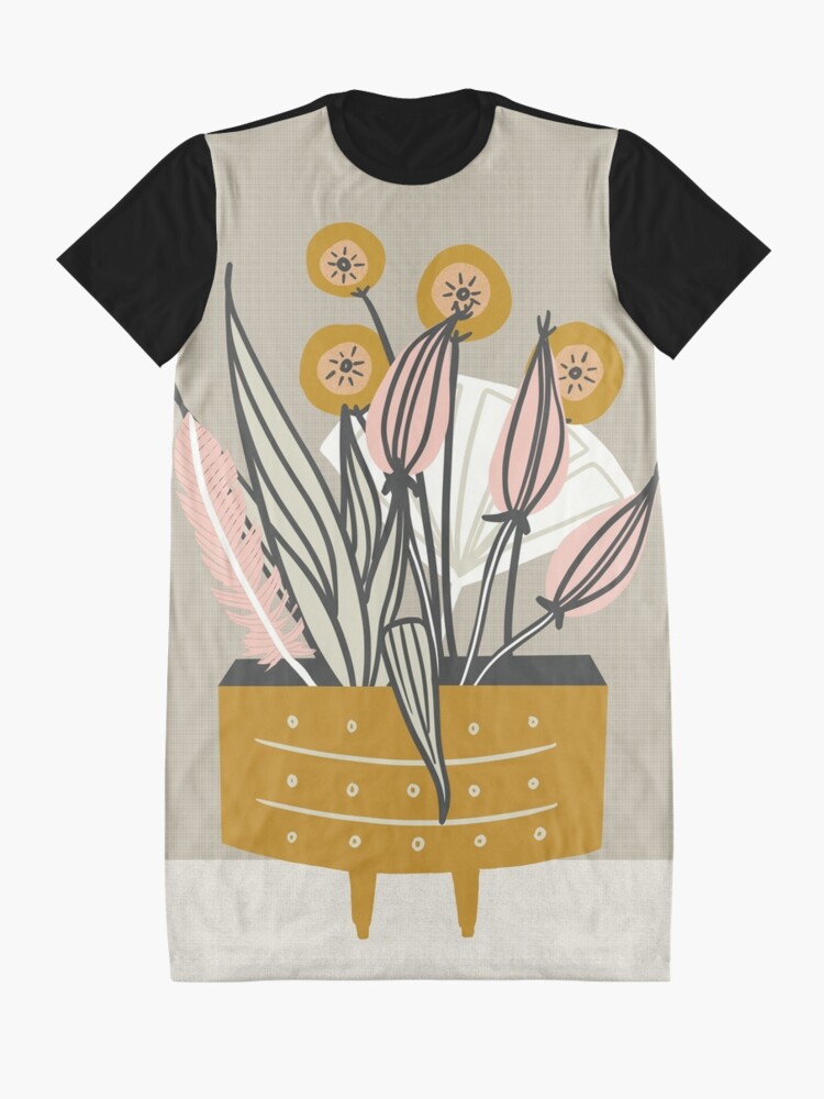 Alternate view of Mid Century gold pottery with plants Graphic T-Shirt Dress