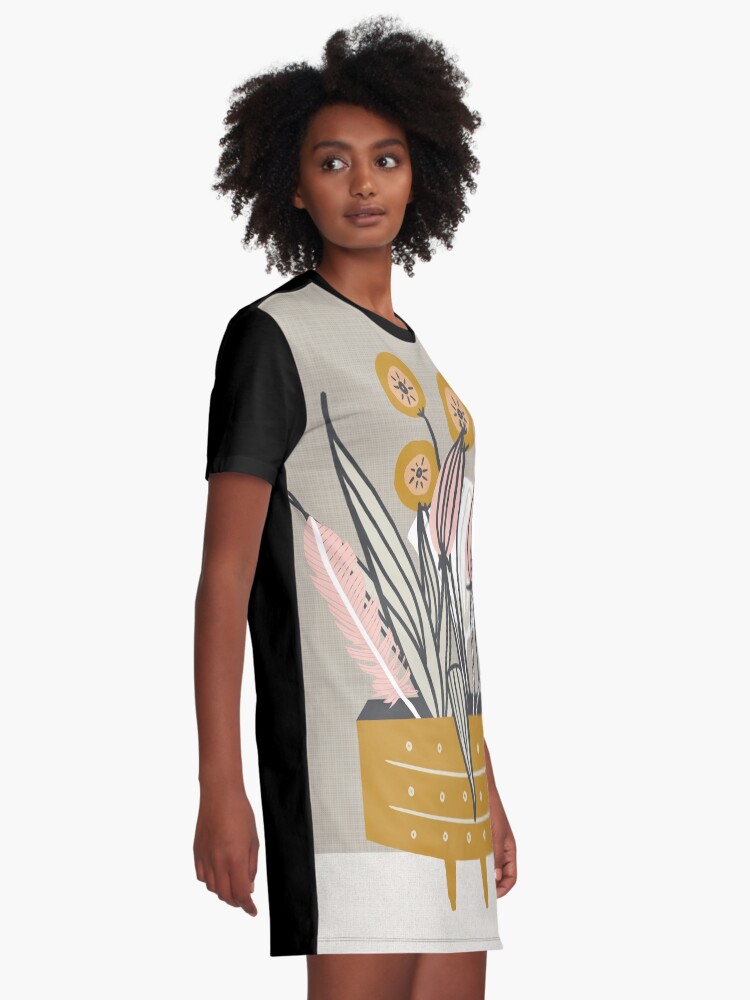 Alternate view of Mid Century gold pottery with plants Graphic T-Shirt Dress