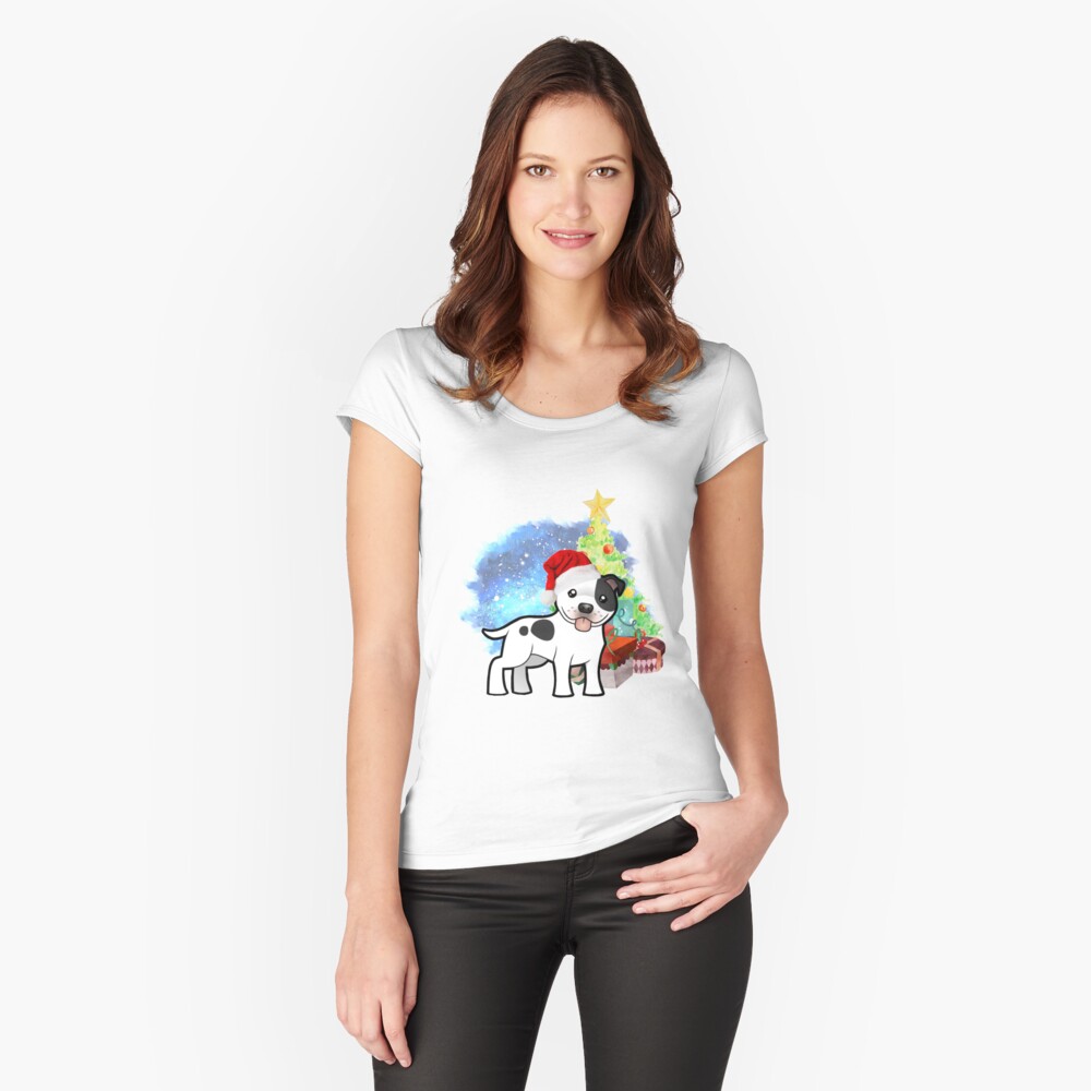 A Staffy Christmas Fitted Scoop T-Shirt