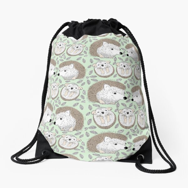 A Family of Hedgehogs Drawstring Bag
