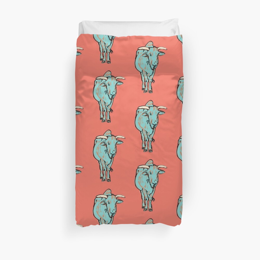 An Illustration of a young bull, Rishikesh, India Duvet Cover