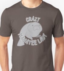 Crazy manatee lady (new circle version) Slim Fit T-Shirt