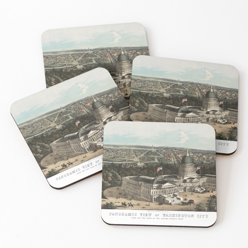 19th century bird’s eye view of Washington Coasters (Set of 4)
