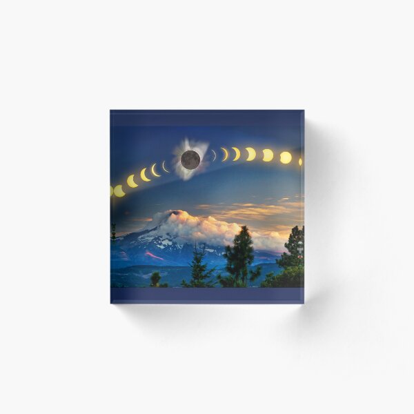 Solar Eclipse of Aug 21, 2017 as visualized above Mt. Hood Acrylic Block