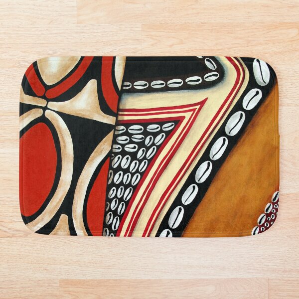 #396 - NATHALIE LE RICHE - ART and GIFTS - TRIBAL MASK SHIELD ABSTRACT PNG - A Segments Of Life I Bath Mat