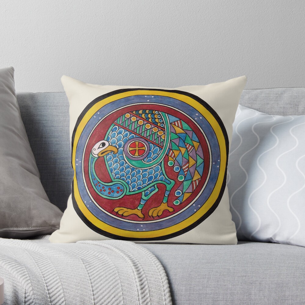 Book of Kells Celtic peacock Throw Pillow