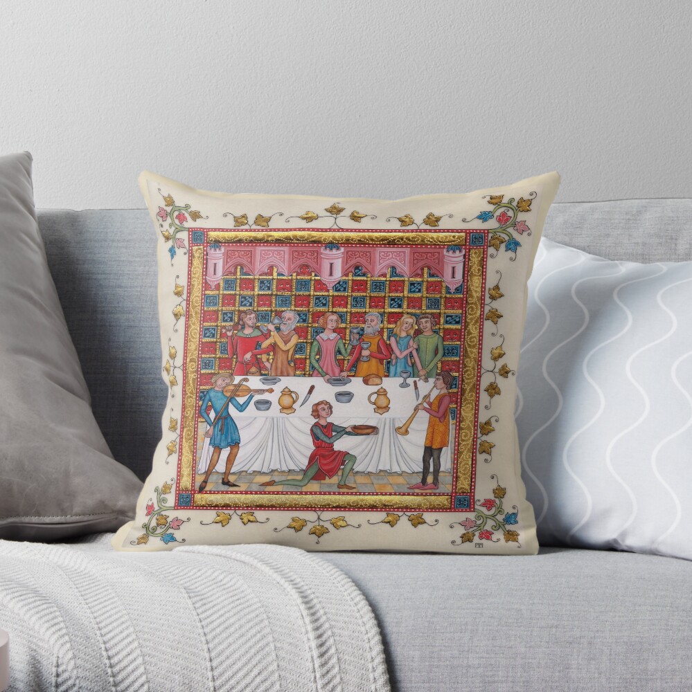 Medieval illumination - Gothic Banquet Throw Pillow