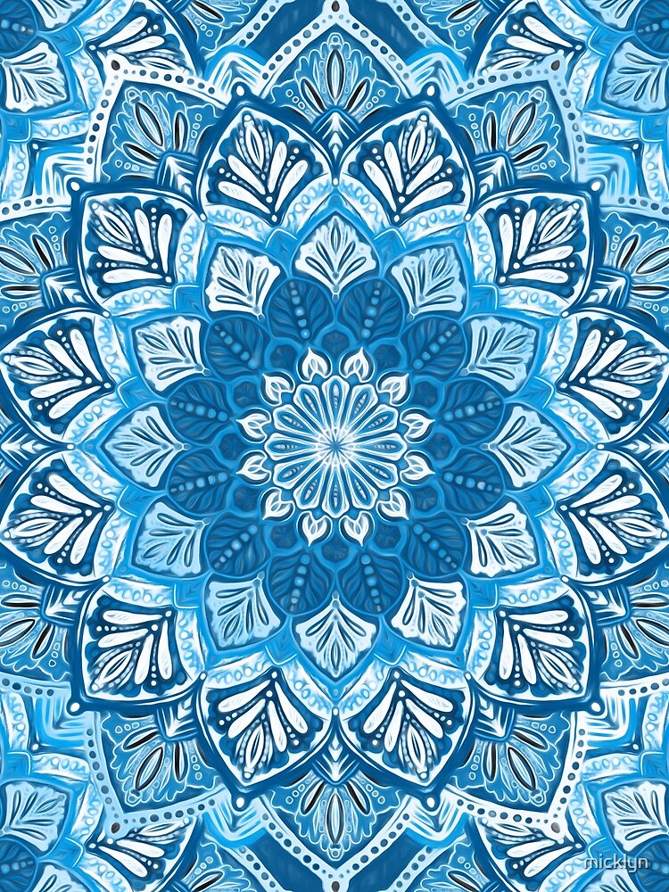 Boho Mandala in Monochrome Blue and White by micklyn