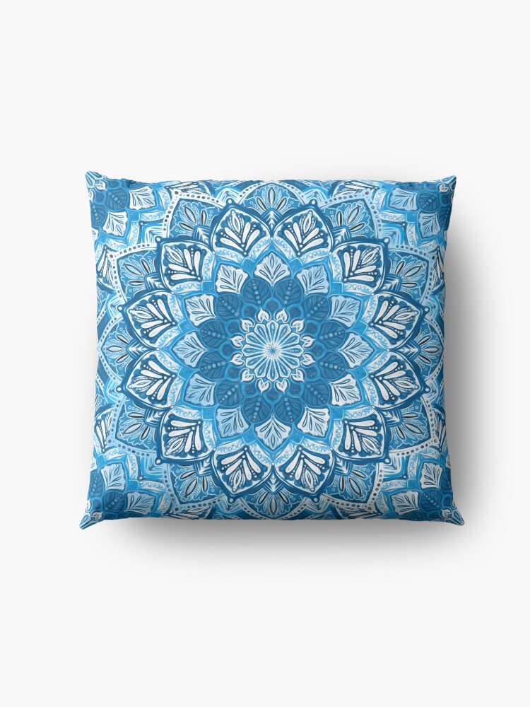 Alternate view of Boho Mandala in Monochrome Blue and White Floor Pillow