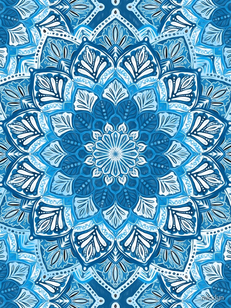 Boho Mandala in Monochrome Blue and White by micklyn