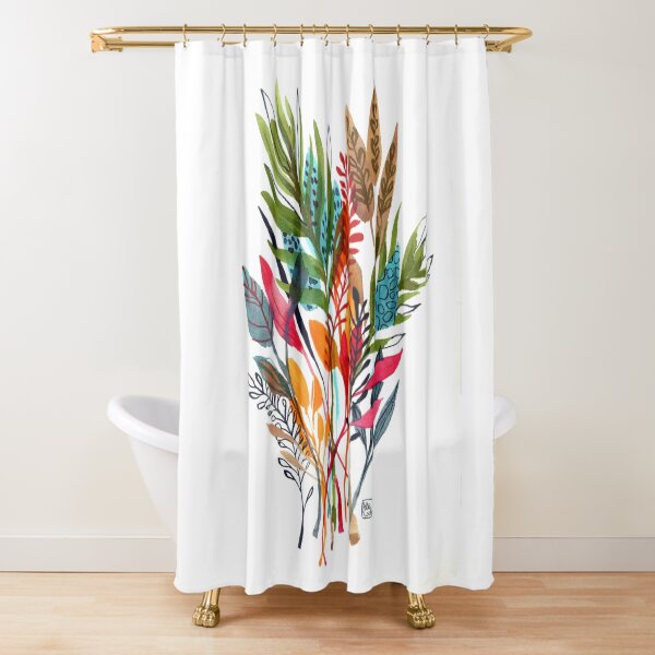 watercolor leaves and sprigs Shower Curtain