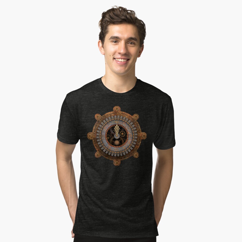 Infernal Steampunk Vintage Clock Face Tri-blend T-Shirt