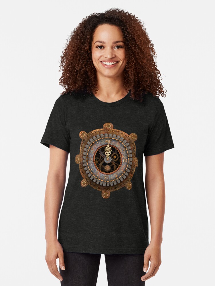 Alternate view of Infernal Steampunk Vintage Clock Face Tri-blend T-Shirt