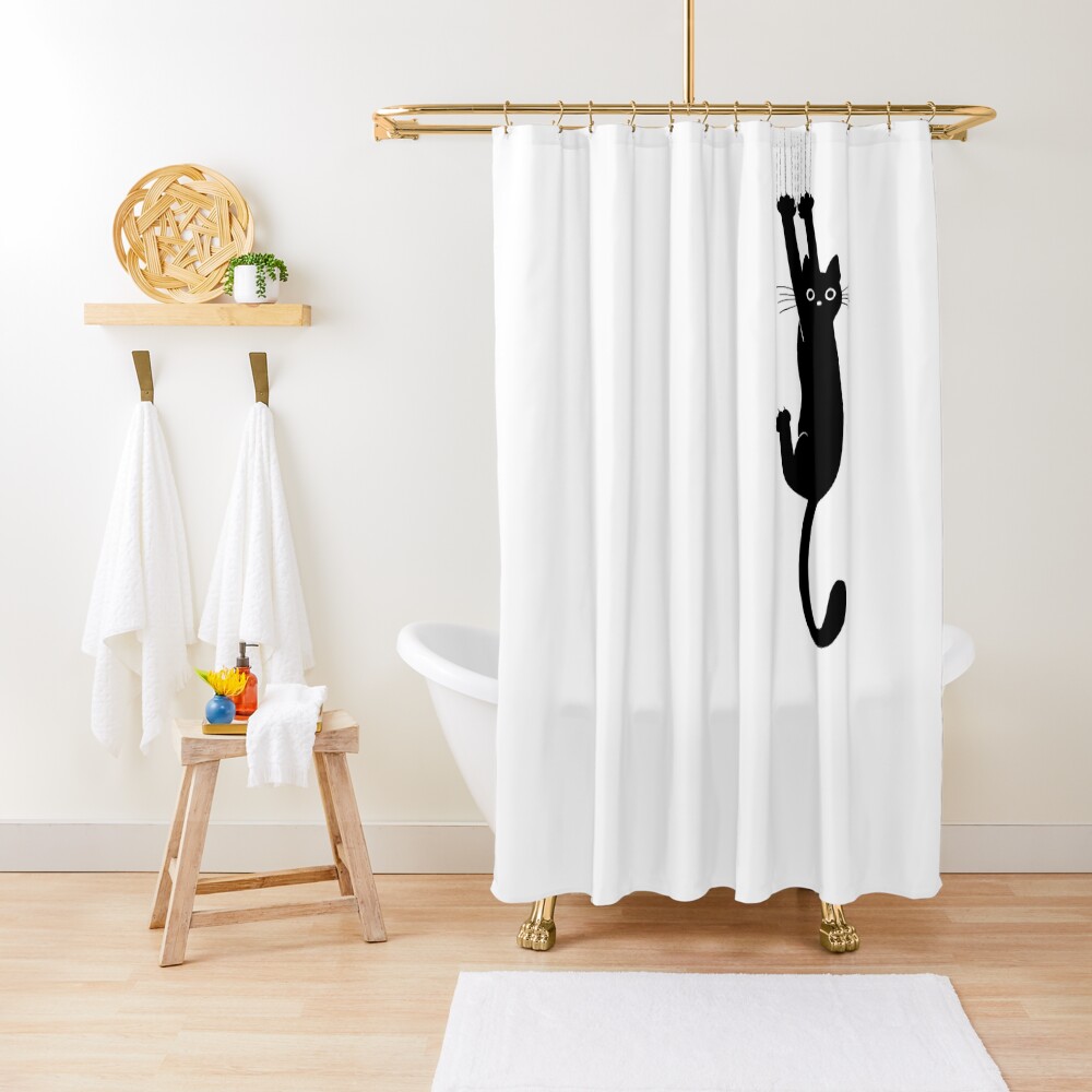 Black Cat Holding On Shower Curtain