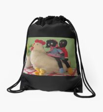 Gollies riding a Chicken Drawstring Bag