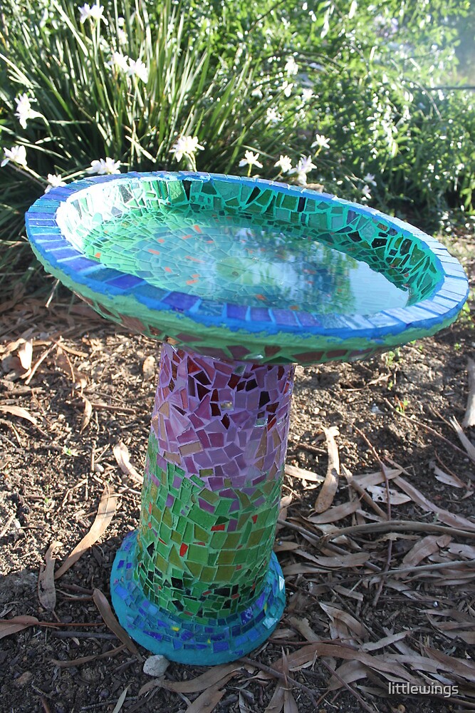 "Mosaic Bird Bath" by littlewings Redbubble