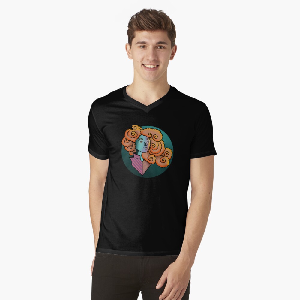 Curly Dream Girl Illustration V-Neck T-Shirt