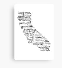 California Typography Map Canvas Print