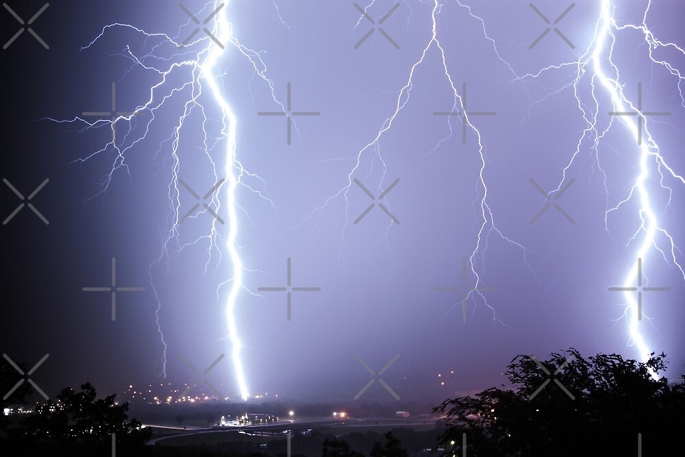 ""Giant Double Lightning Bolts" over small church" by sublimepw Redbubble