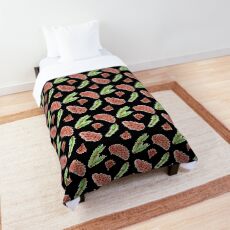 Woodland Pine Cones Pattern on Black Comforter
