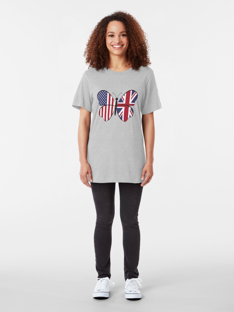 Alternative Ansicht von USA United Kingdom Butterfly - Dual Citizenship Slim Fit T-Shirt