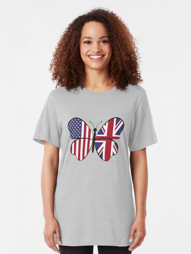 Alternative Ansicht von USA United Kingdom Butterfly - Dual Citizenship Slim Fit T-Shirt
