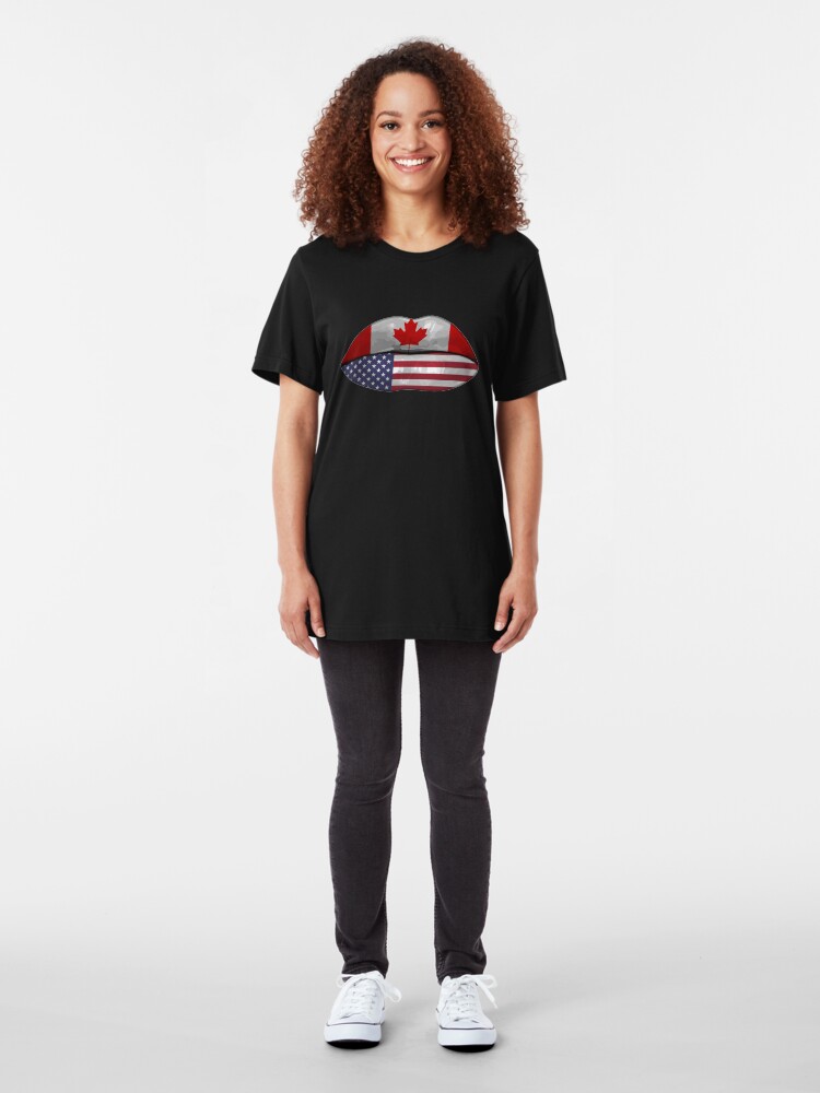 Alternative Ansicht von USA Canada Flag Lips - Dual Citizenship Slim Fit T-Shirt