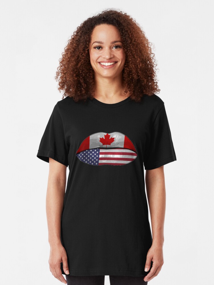 Alternative Ansicht von USA Canada Flag Lips - Dual Citizenship Slim Fit T-Shirt
