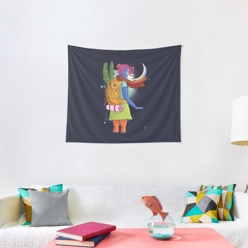 Don't come any closer - woman traveler illustration Tapestry