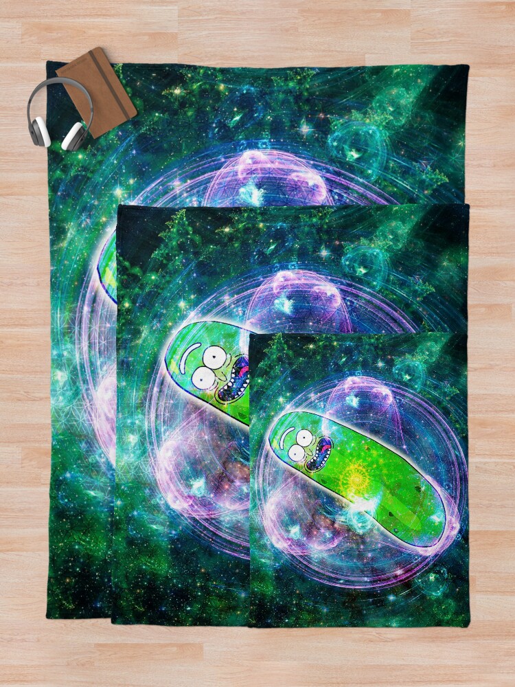 Alternate view of Pickle Rick in Space | Rick and Morty | Flower of Life Throw Blanket