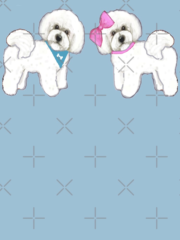 Bichon Frise dogs on periwinkle blue by MagentaRose