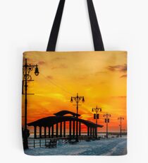 Boardwalk Winter Sunset Tote Bag