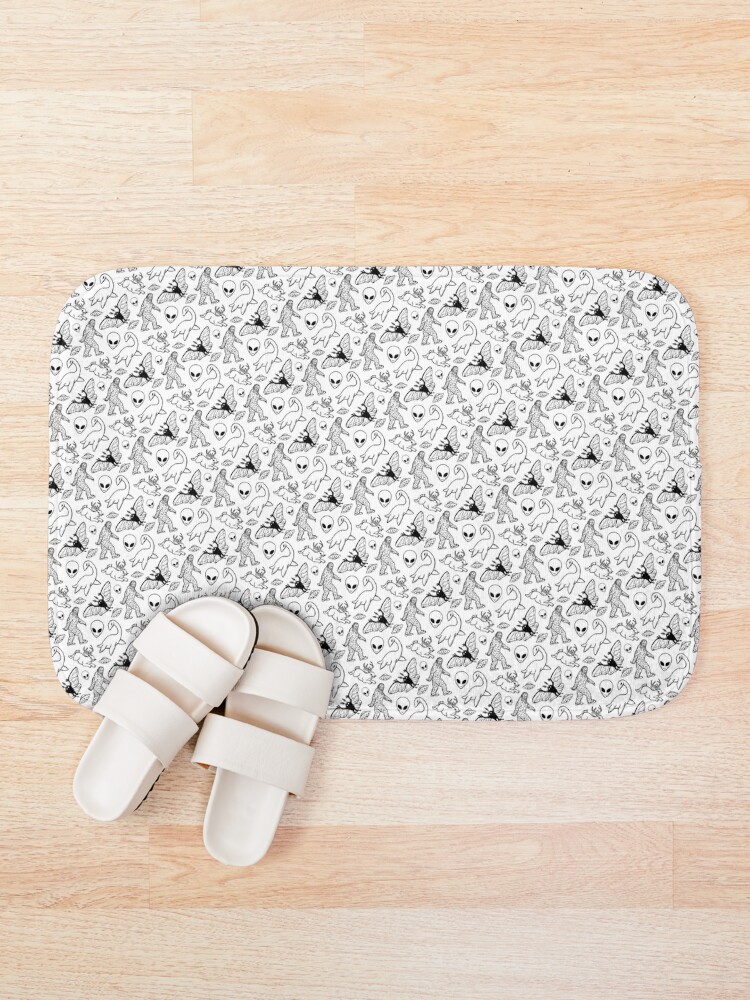 Alternate view of Cryptid Pattern (White Background) Bath Mat