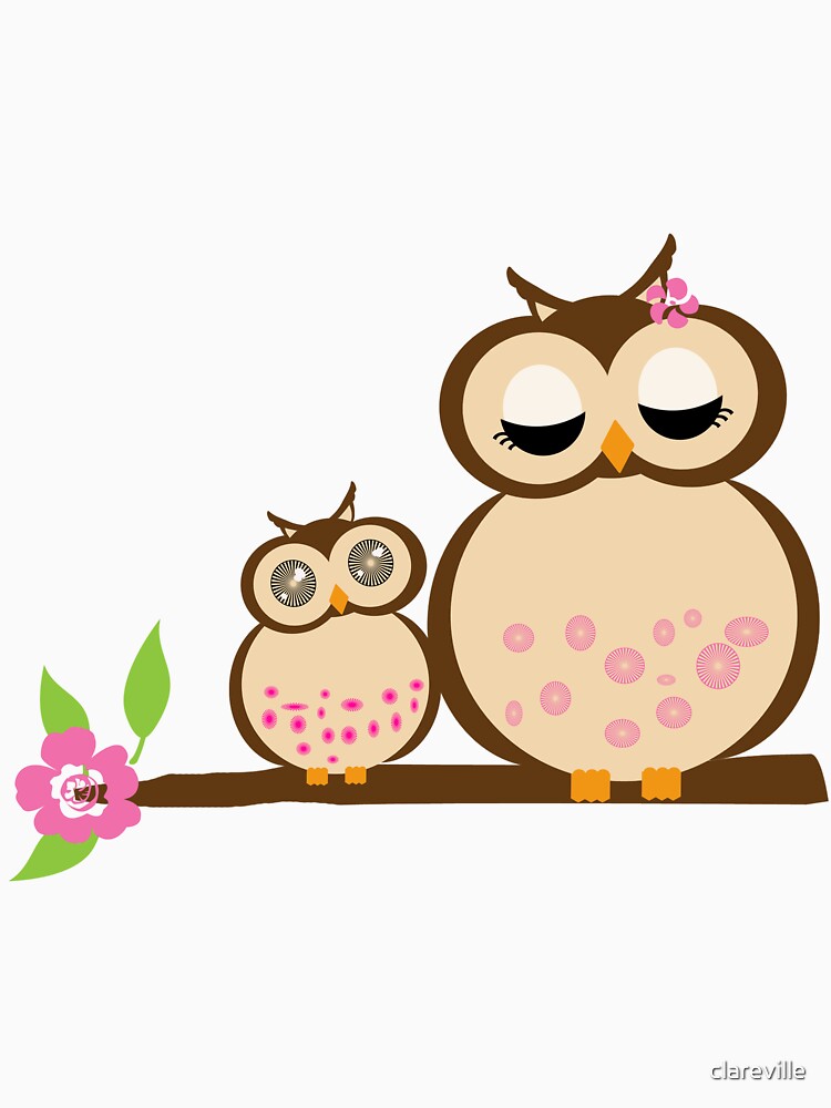 "Mother and baby owls" T-shirt by clareville | Redbubble