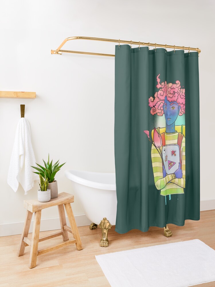 Alternate view of Pink curls colorful, happy illustration Shower Curtain