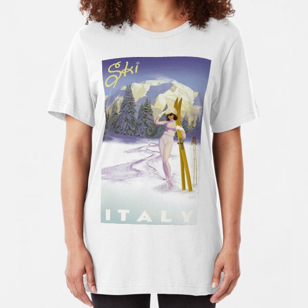 Vintage Italian Ski sport poster, ski italy Slim Fit T-Shirt