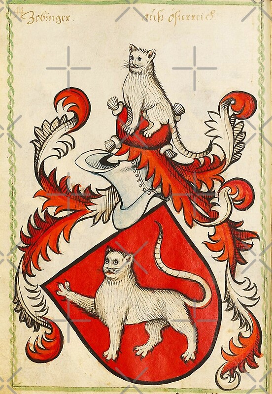 "MEDIEVAL HERALDIC CATS Coat of Arms in Red Ivory colors" by