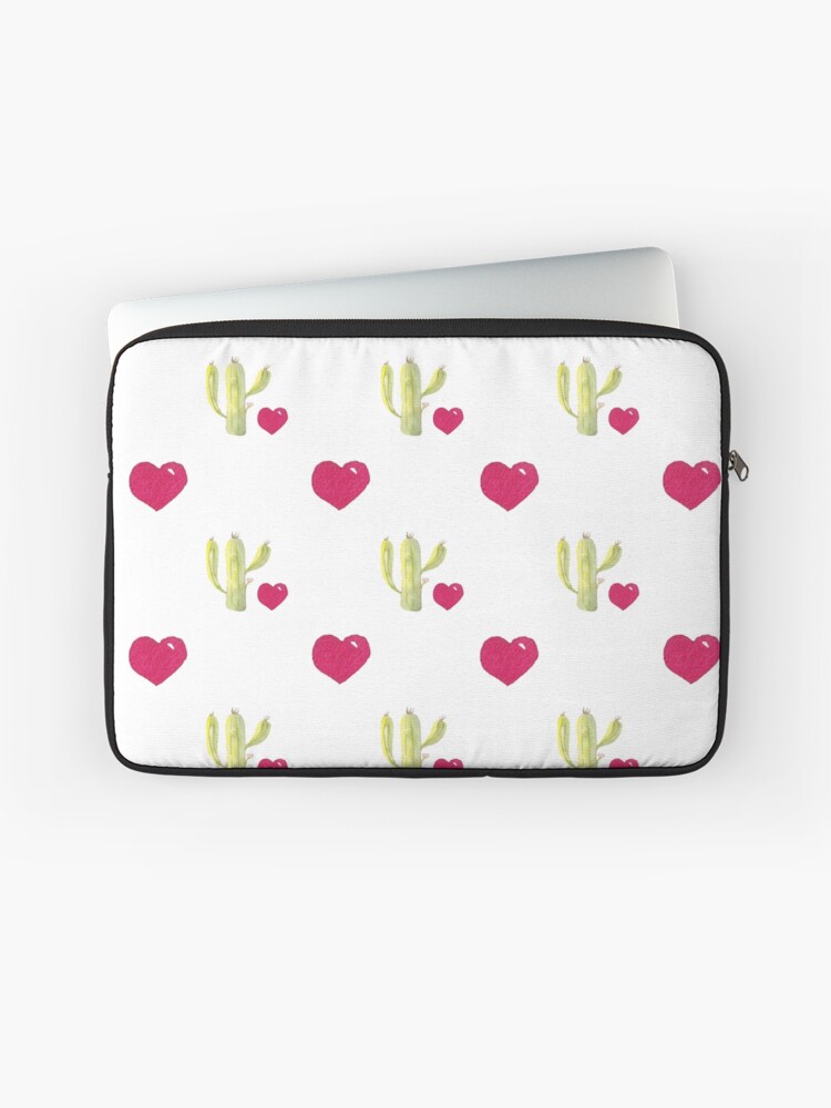 Seamless Pattern Of Watercolor Cactus And Hearts On A White