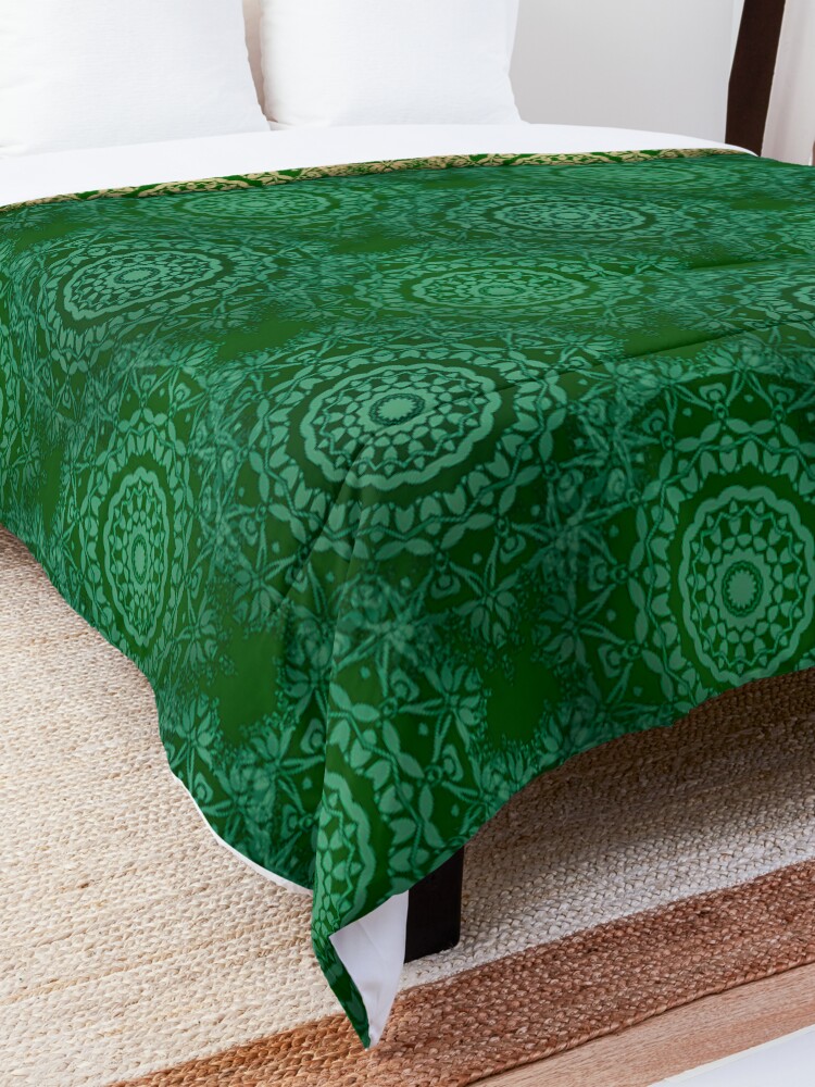 Alternate view of Gold Mandala for Truth and Enlightenment Green Comforter