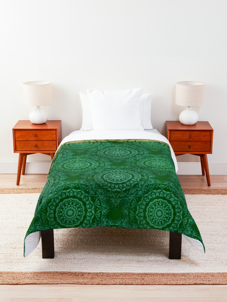 Alternate view of Gold Mandala for Truth and Enlightenment Green Comforter