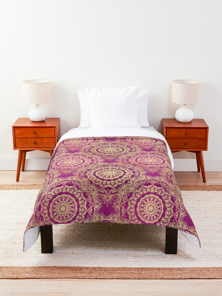 Alternate view of Gold Mandala for Love and Compassion Purple Comforter
