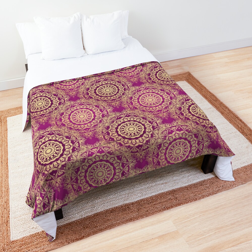Gold Mandala for Love and Compassion Purple Comforter