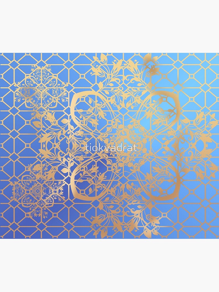Gold Filigree and Lace on Blue by tiokvadrat